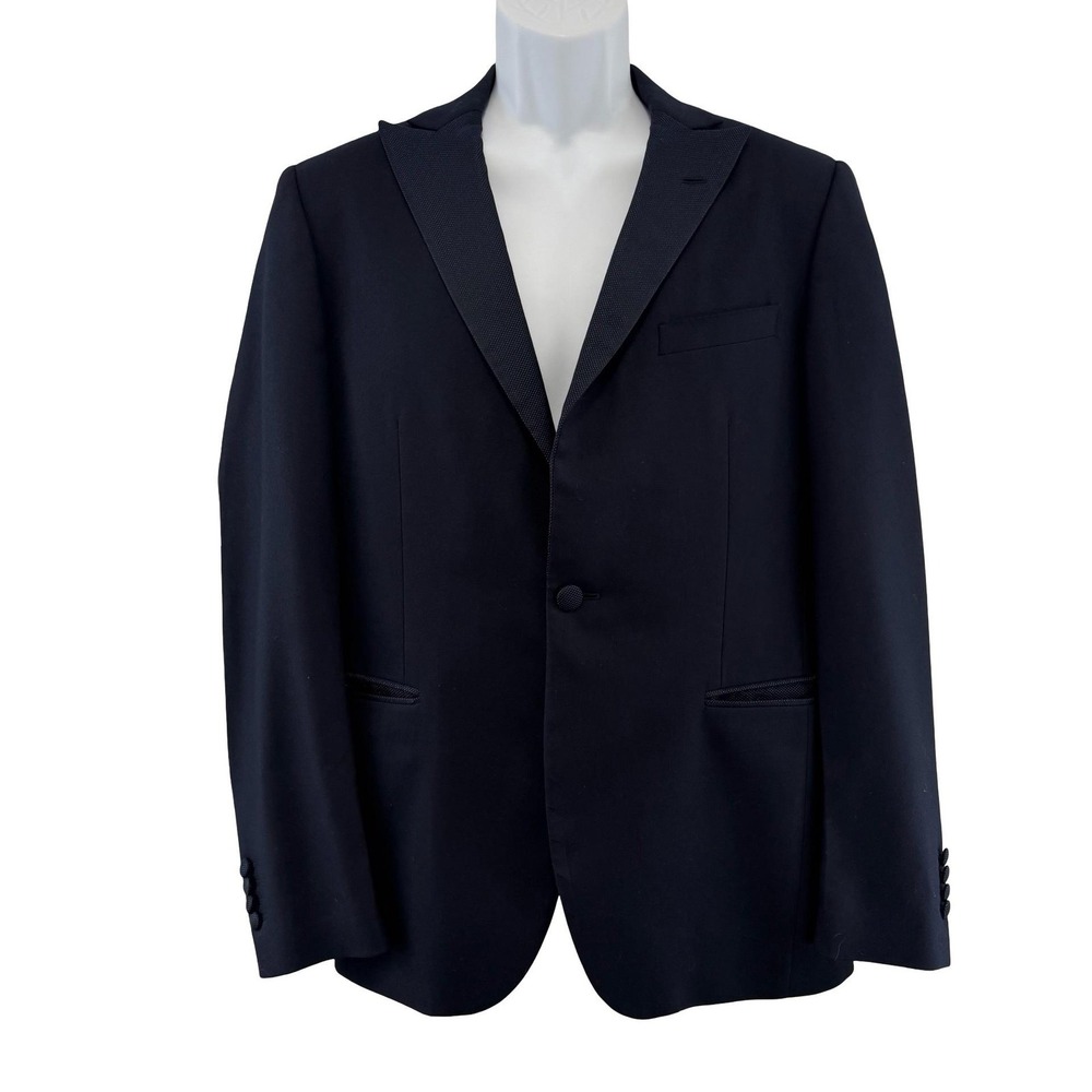 Lardini Tuxedo Jacket Mens 38 Blue‎ Wool Silk One Button Peak Lapel Italy Formal